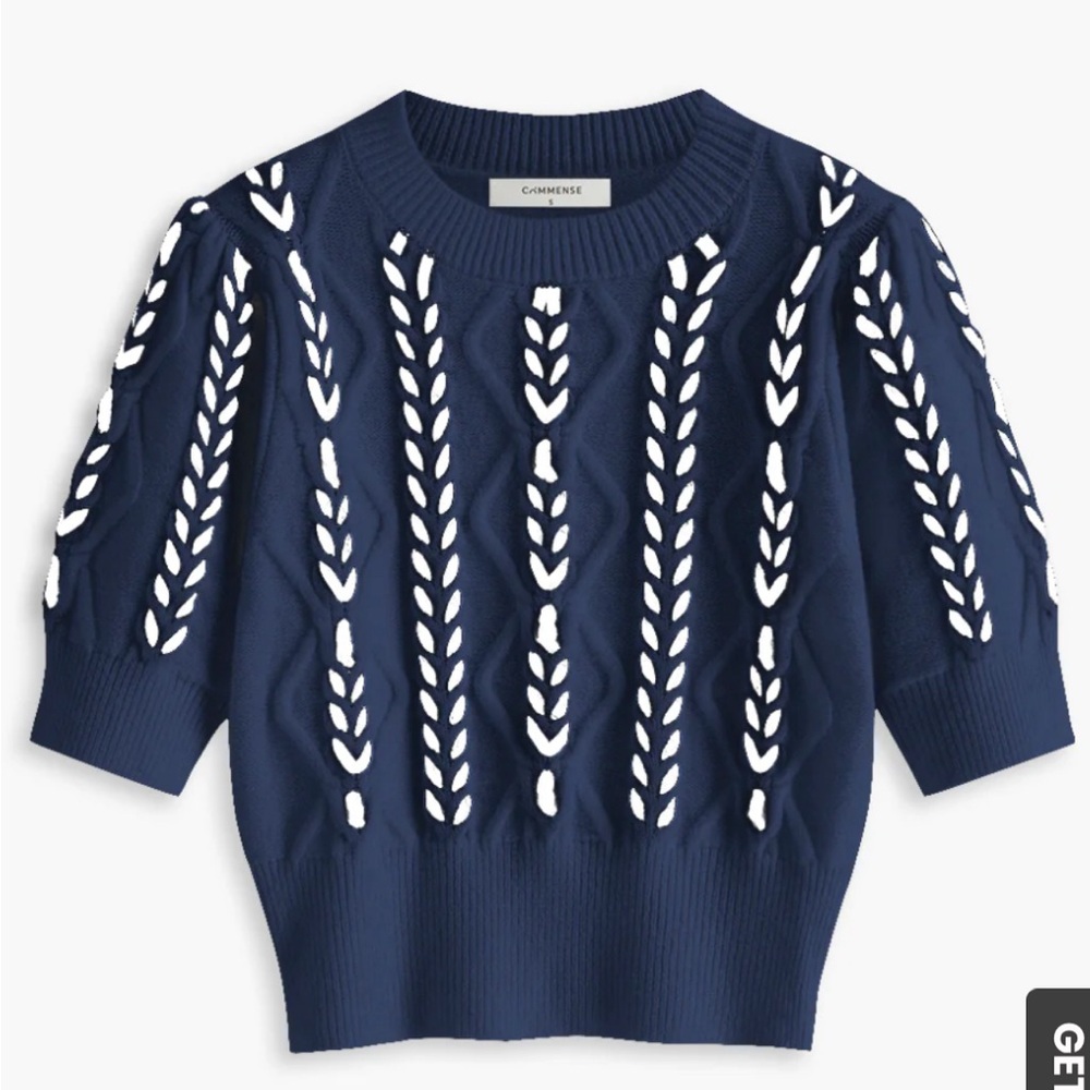 Commense Contrast Binding Corset Cable Knit Top